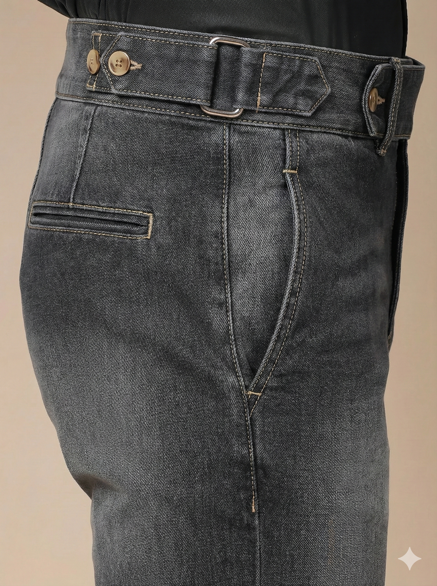 Anthracite Denim Oxford Gurkha Trouser Pants | Boot Cut Fit by Italian Vega®