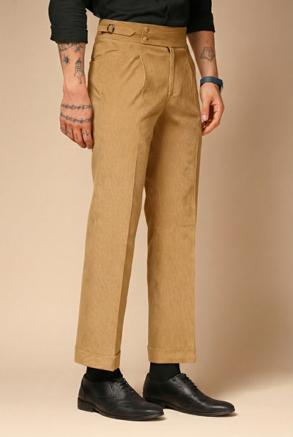 Khakhi Corduroy Signature Buttoned Gurkha Pants | Boot Cut Fit by ITALIAN VEGA®