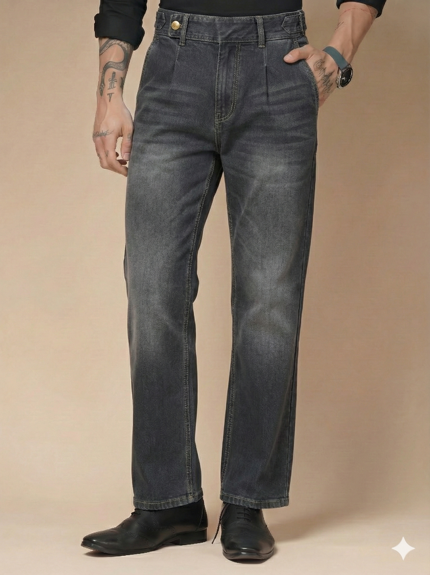 Anthracite Denim Oxford Gurkha Trouser Pants | Boot Cut Fit by Italian Vega®