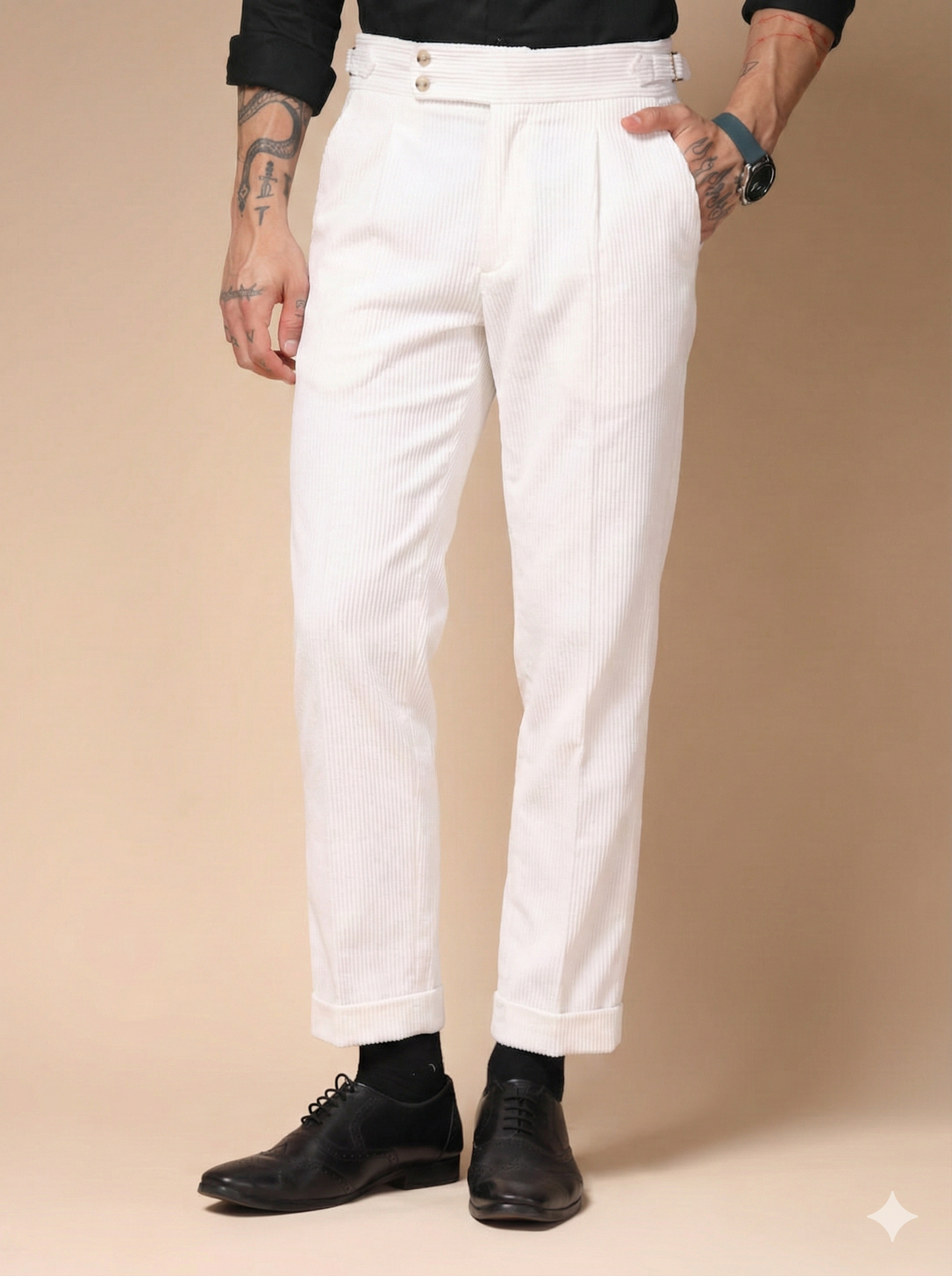 Snow White Corduroy Signature Buttoned Gurkha Pants | Boot Cut Fit by ITALIAN VEGA®
