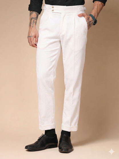 Snow White Corduroy Signature Buttoned Gurkha Pants | Boot Cut Fit by ITALIAN VEGA®