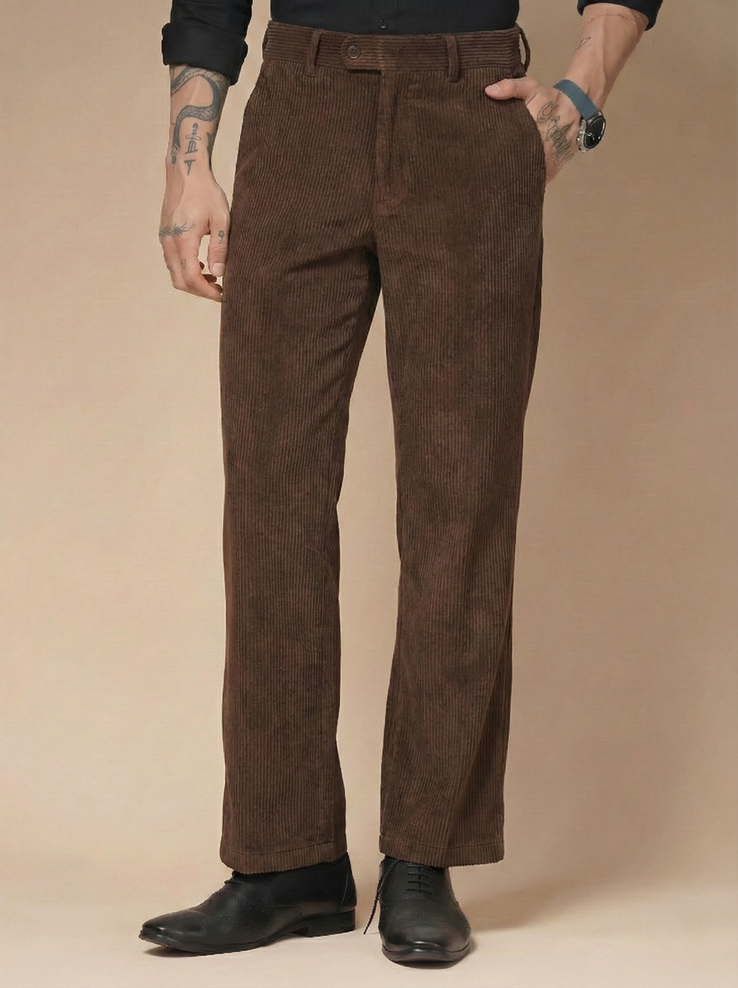 Brown Corduroy Oxford Gurkha Pants | Boot Cut Fit by ITALIAN VEGA®