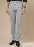 Light Grey Corduroy Men Pleated Formal Pants | Boot Cut Fit by ITALIAN VEGA®