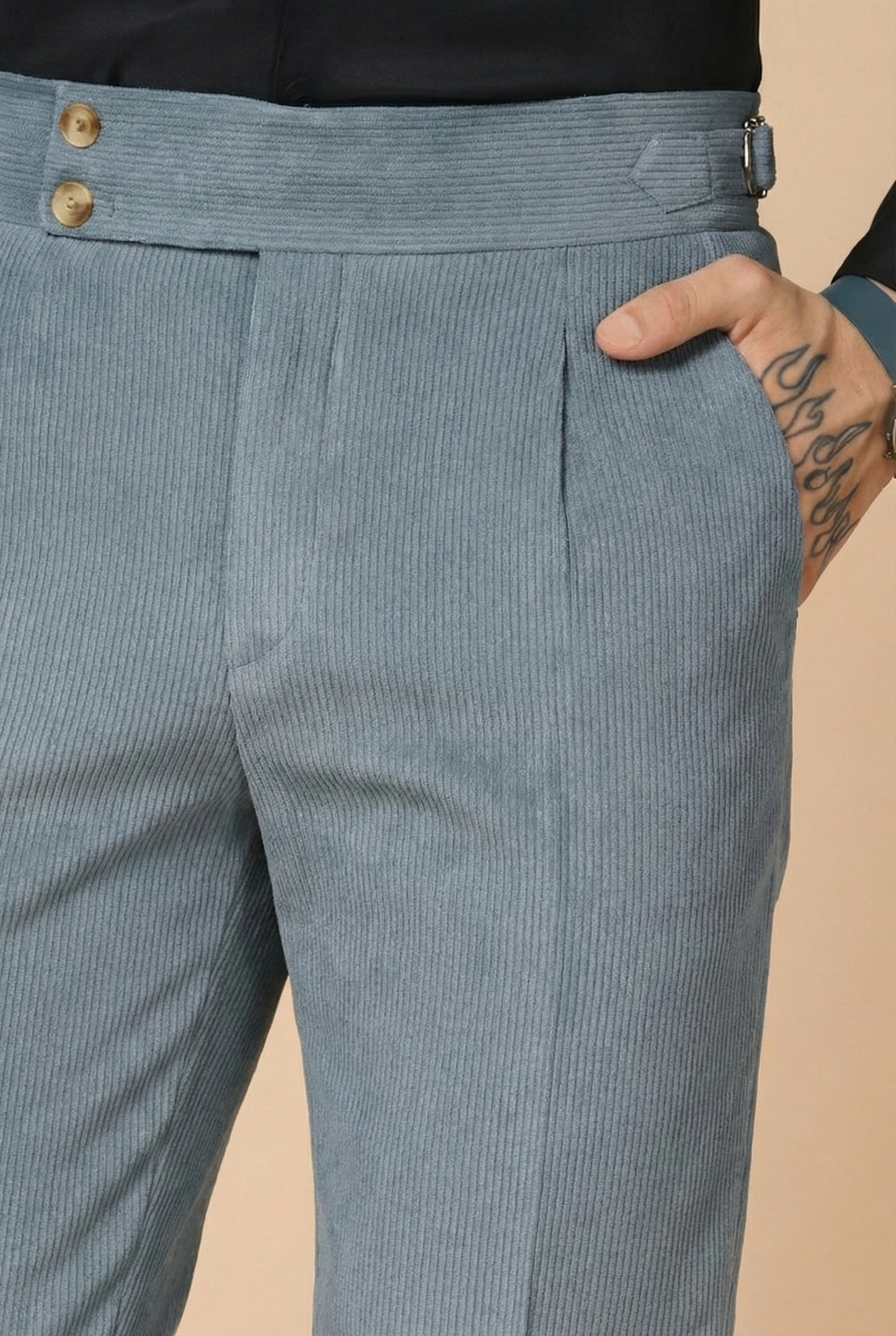 Light Grey Corduroy Signature Buttoned Gurkha Pants | Boot Cut Fit by ITALIAN VEGA®