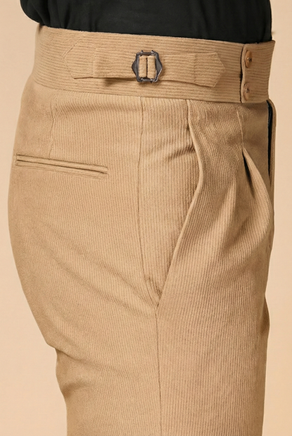 Khakhi Corduroy Signature Buttoned Gurkha Pants | Boot Cut Fit by ITALIAN VEGA®