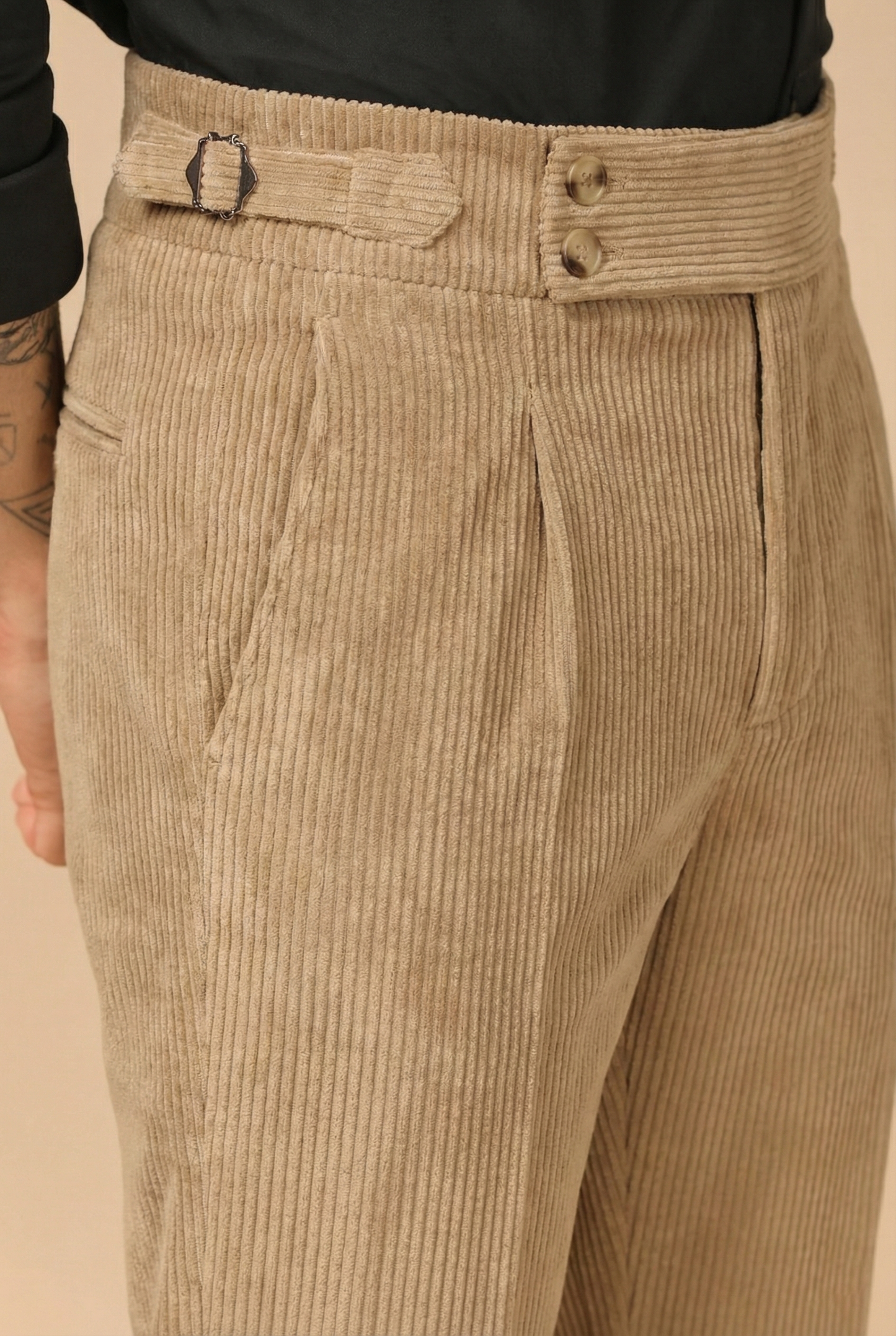 Khakhi Corduroy Signature Buttoned Gurkha Pants | Boot Cut Fit by ITALIAN VEGA®