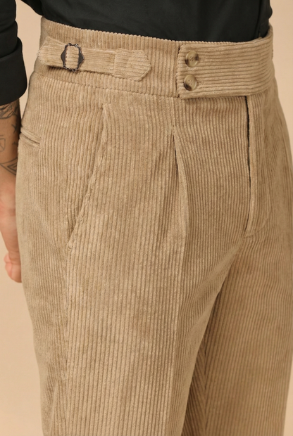 Khakhi Corduroy Signature Buttoned Gurkha Pants | Boot Cut Fit by ITALIAN VEGA®