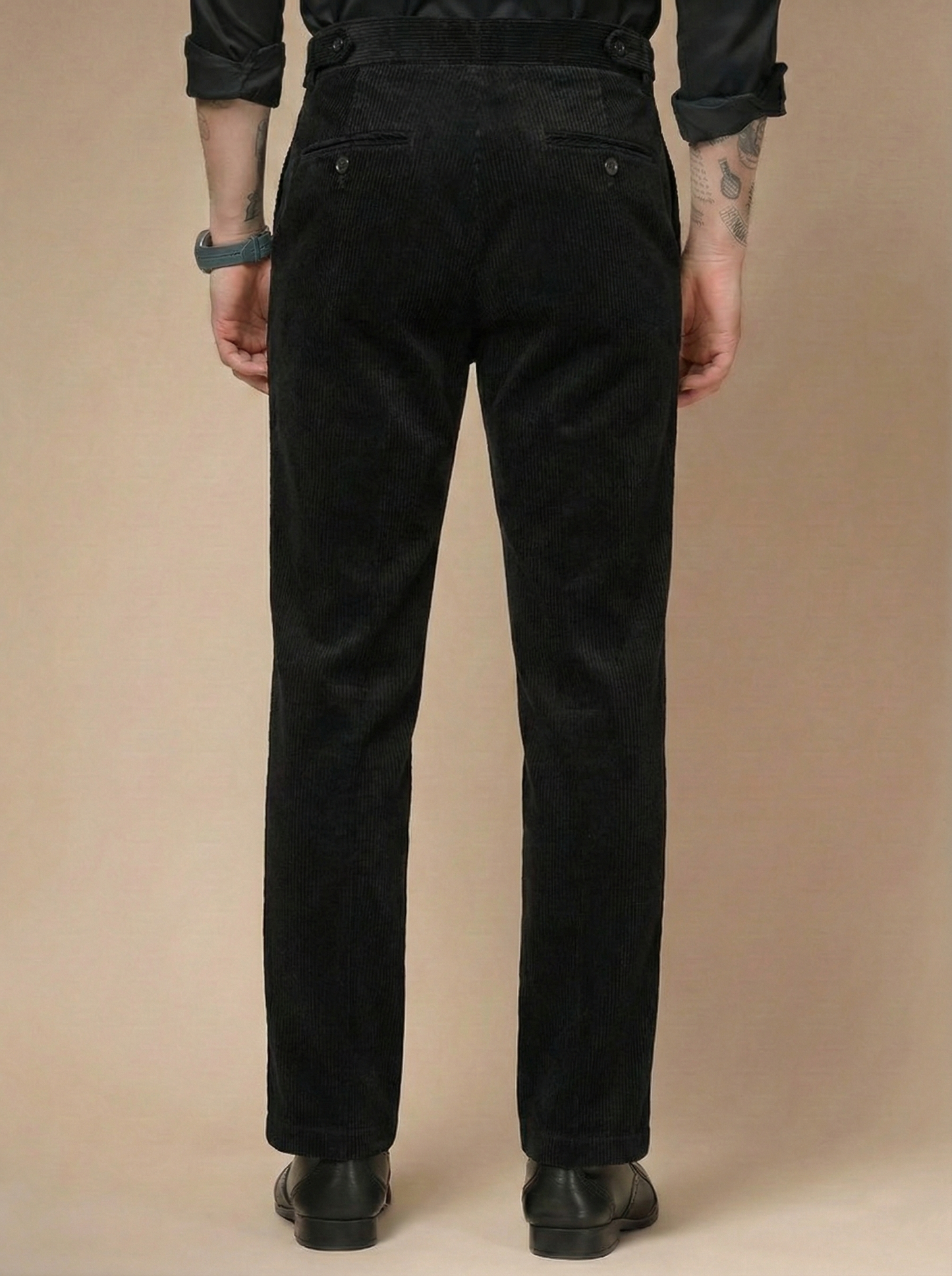 Black Corduroy Oxford Gurkha Pants | Boot Cut Fit by ITALIAN VEGA®