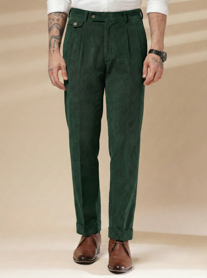 Bottle Green Corduroy Signature Flap Gurkha Pants | Boot Cut Fit by ITALIAN VEGA®