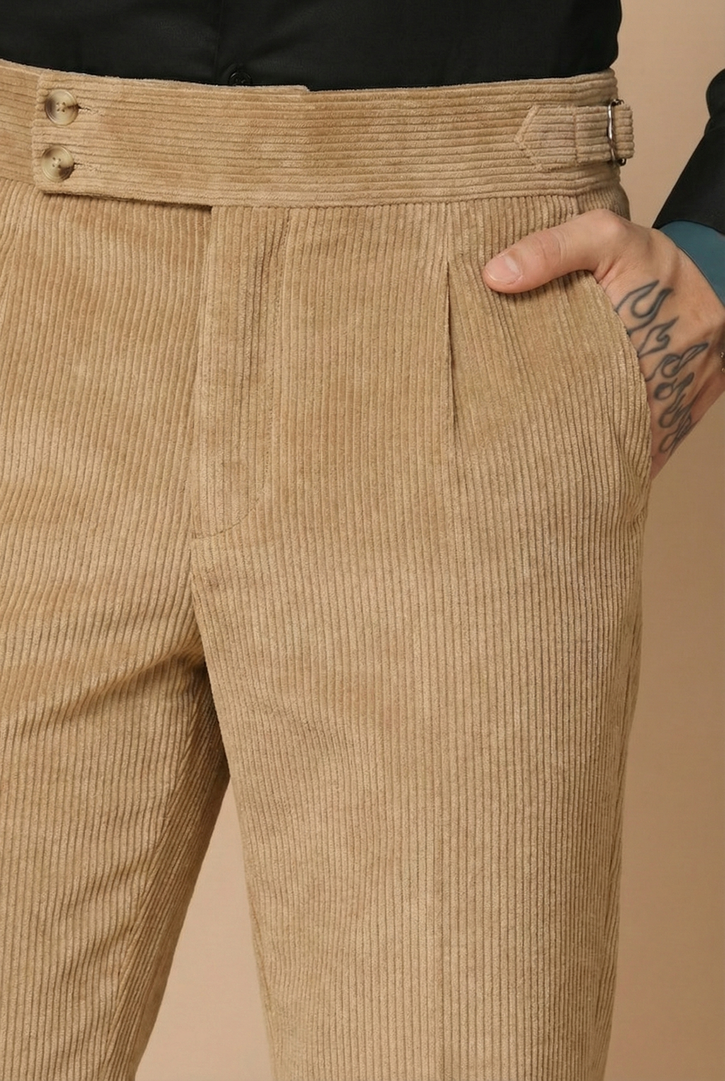 Khakhi Corduroy Signature Buttoned Gurkha Pants | Boot Cut Fit by ITALIAN VEGA®