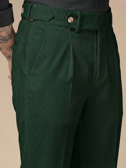 Bottle Green Corduroy Oxford Gurkha Pants | Boot Cut Fit by ITALIAN VEGA®