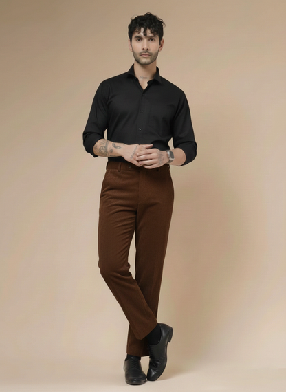 Brown Corduroy Men Pleated Formal Pants | Boot Cut Fit by ITALIAN VEGA®