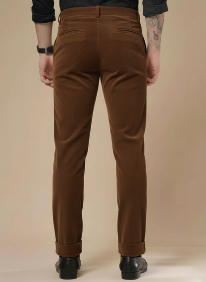 Brown Corduroy Men Pleated Formal Pants | Boot Cut Fit by ITALIAN VEGA®