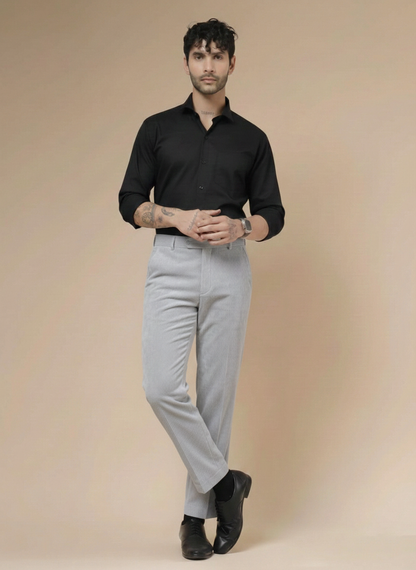 Light Grey Corduroy Men Pleated Formal Pants | Boot Cut Fit by ITALIAN VEGA®