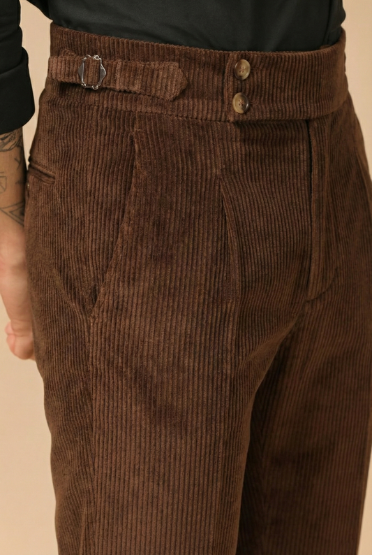 Brown Corduroy Signature Buttoned Gurkha Pants | Boot Cut Fit by ITALIAN VEGA®