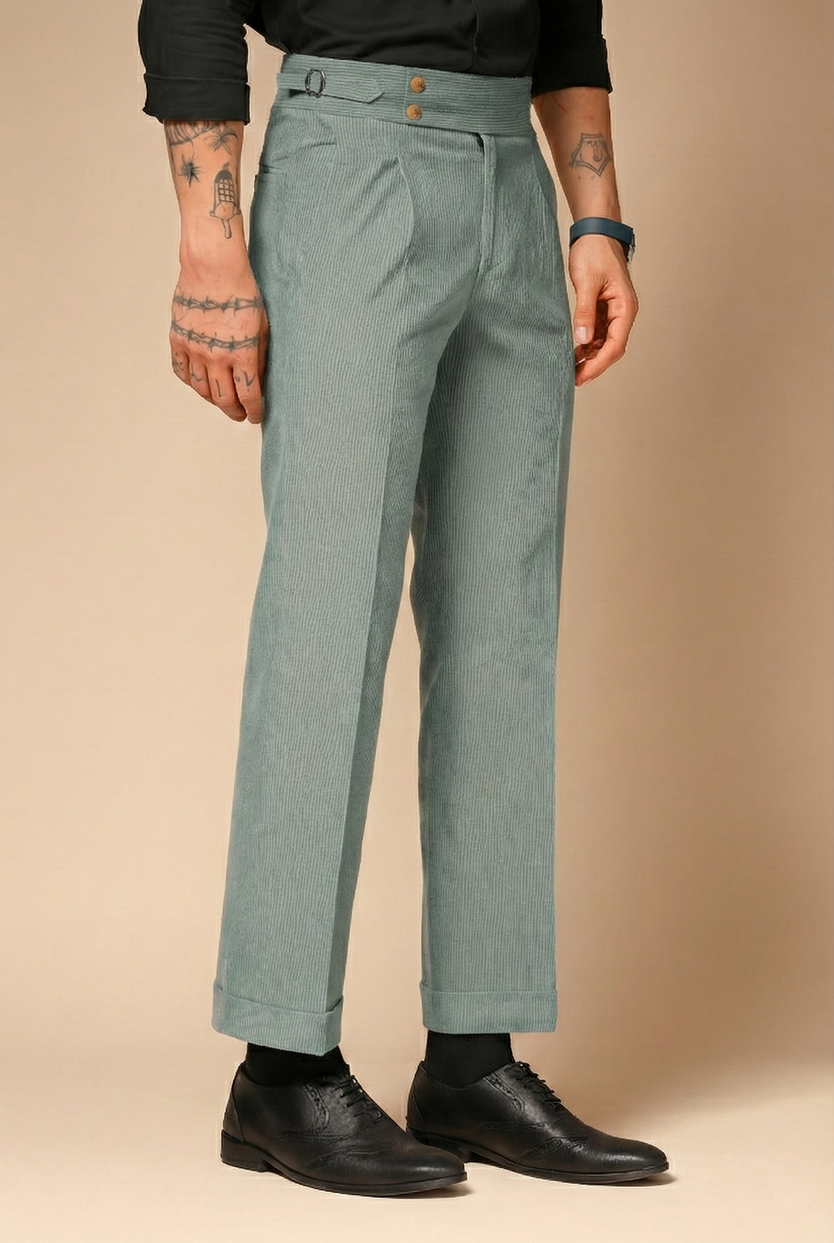 Sage Green Corduroy Signature Buttoned Gurkha Pants | Boot Cut Fit by ITALIAN VEGA®