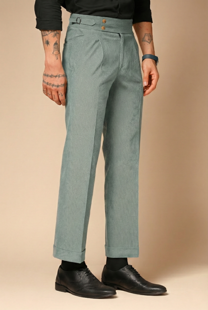 Sage Green Corduroy Signature Buttoned Gurkha Pants | Boot Cut Fit by ITALIAN VEGA®