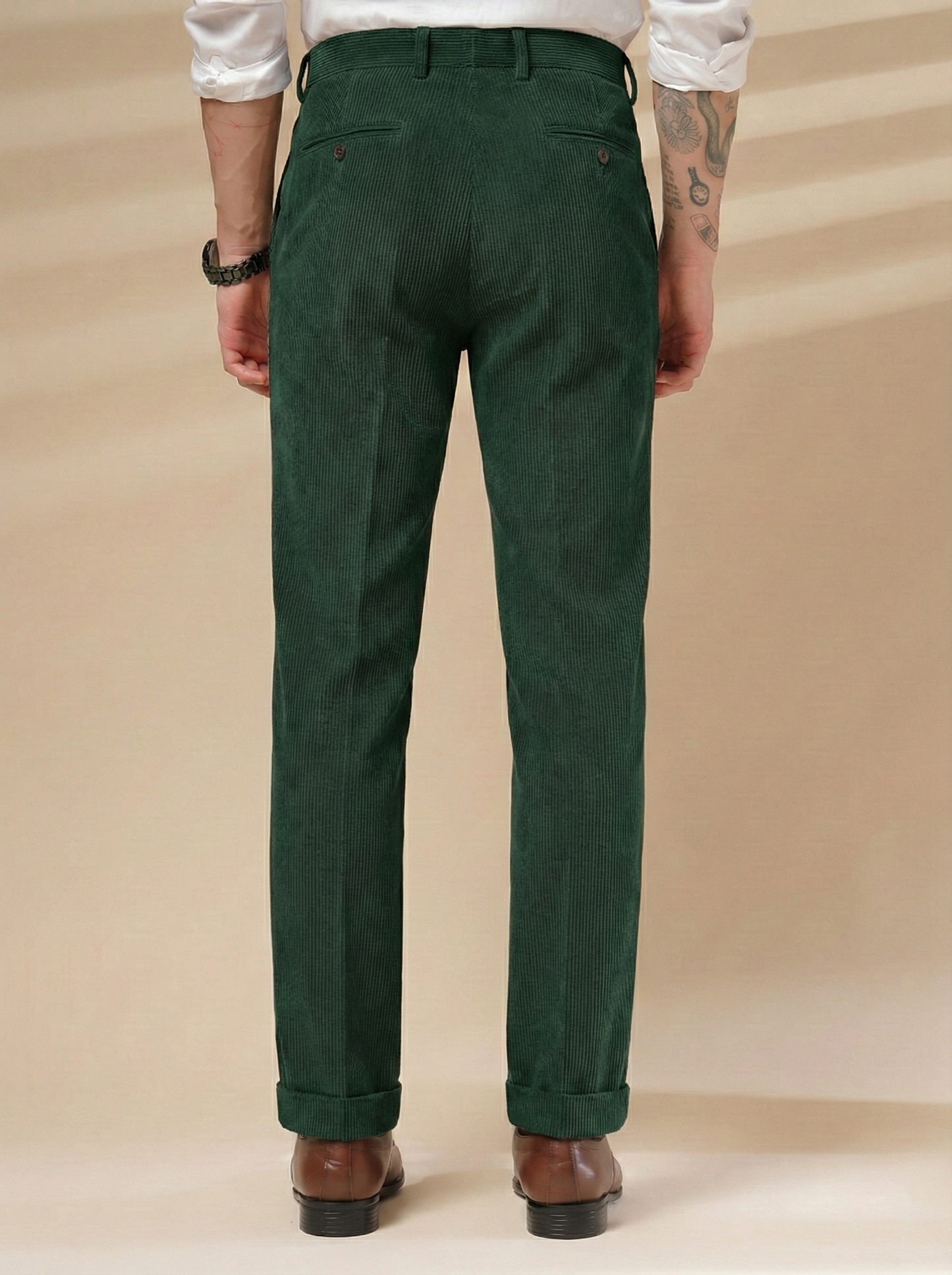Bottle Green Corduroy Signature Flap Gurkha Pants | Boot Cut Fit by ITALIAN VEGA®