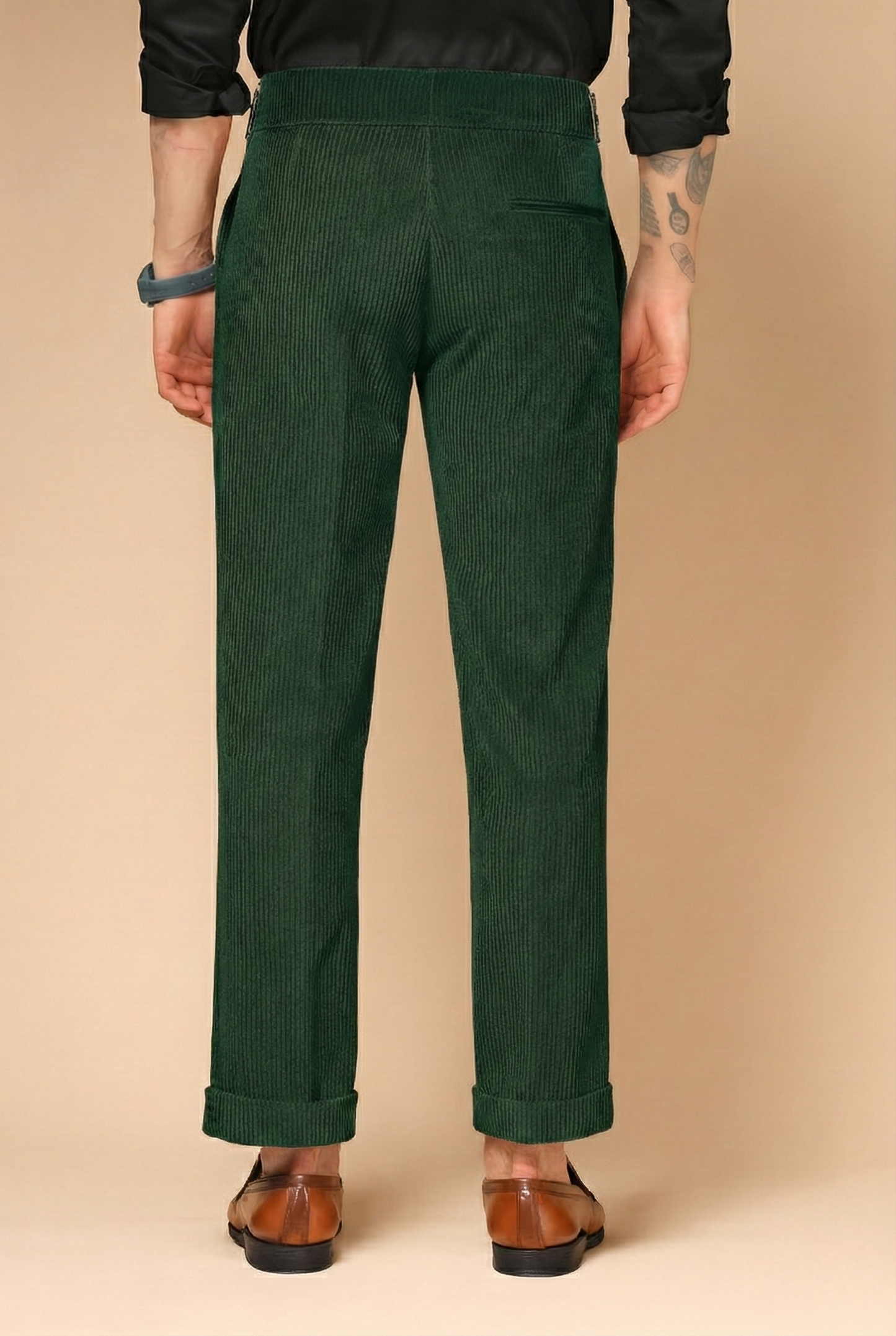 Bottle Green Corduroy Classic Button Gurkha Pants | Boot Cut Fit by ITALIAN VEGA®