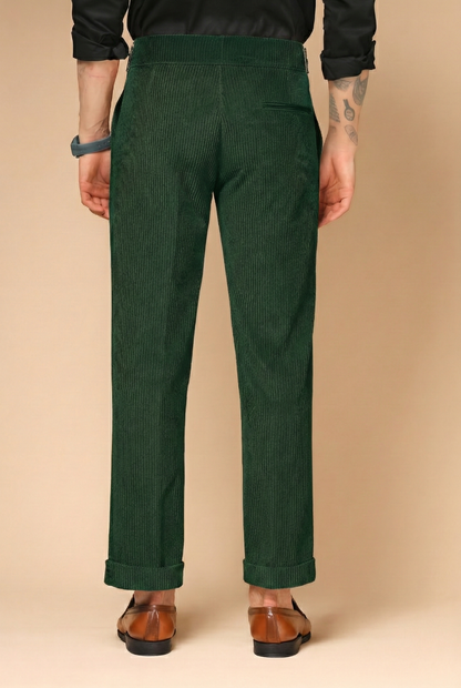 Bottle Green Corduroy Classic Buckle Gurkha Pants | Boot Cut Fit by ITALIAN VEGA®
