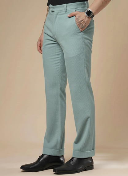 Sage Green Corduroy Men Pleated Formal Pants | Boot Cut Fit by ITALIAN VEGA®