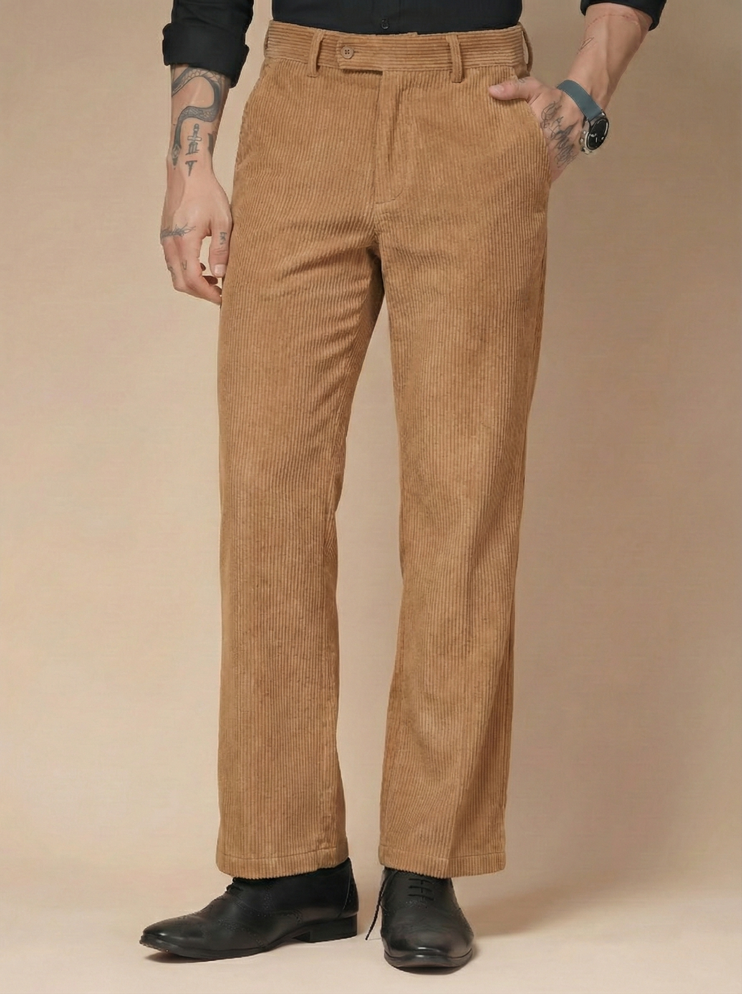 Khakhi Corduroy Oxford Gurkha Pants | Boot Cut Fit by ITALIAN VEGA®
