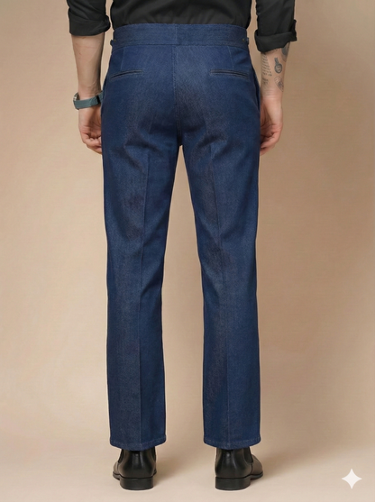 Blue Denim Classic Button Gurkha Trouser Pants | Boot Cut Fit by Italian Vega®