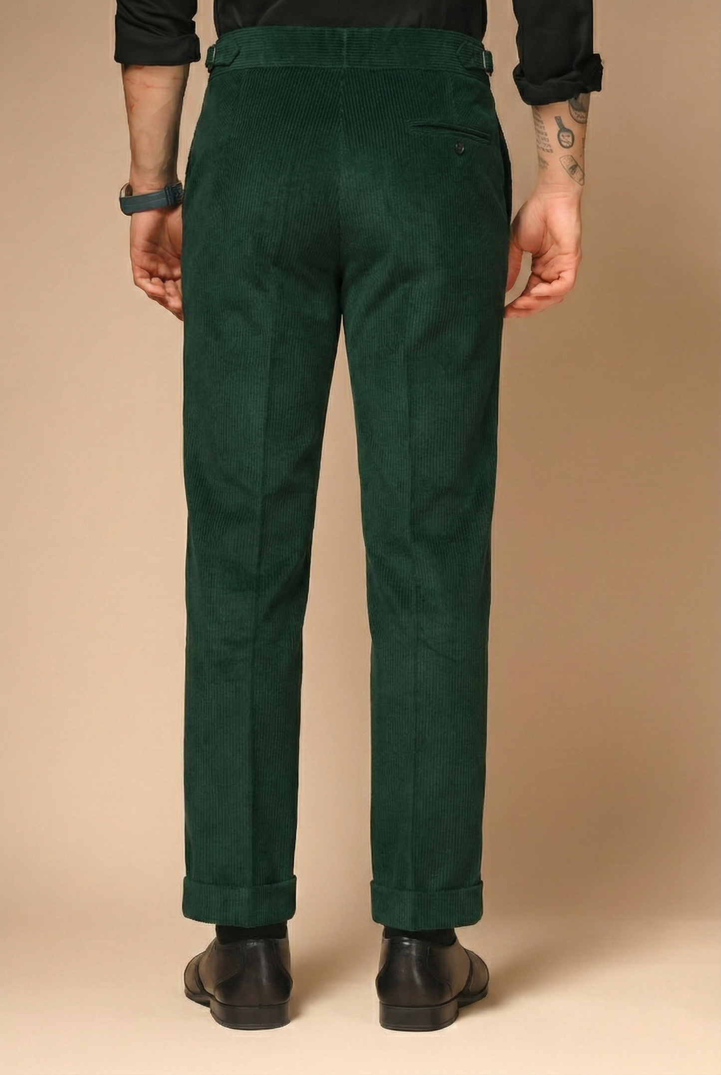 Bottle Green Corduroy Signature Buttoned Gurkha Pants | Boot Cut Fit by ITALIAN VEGA®