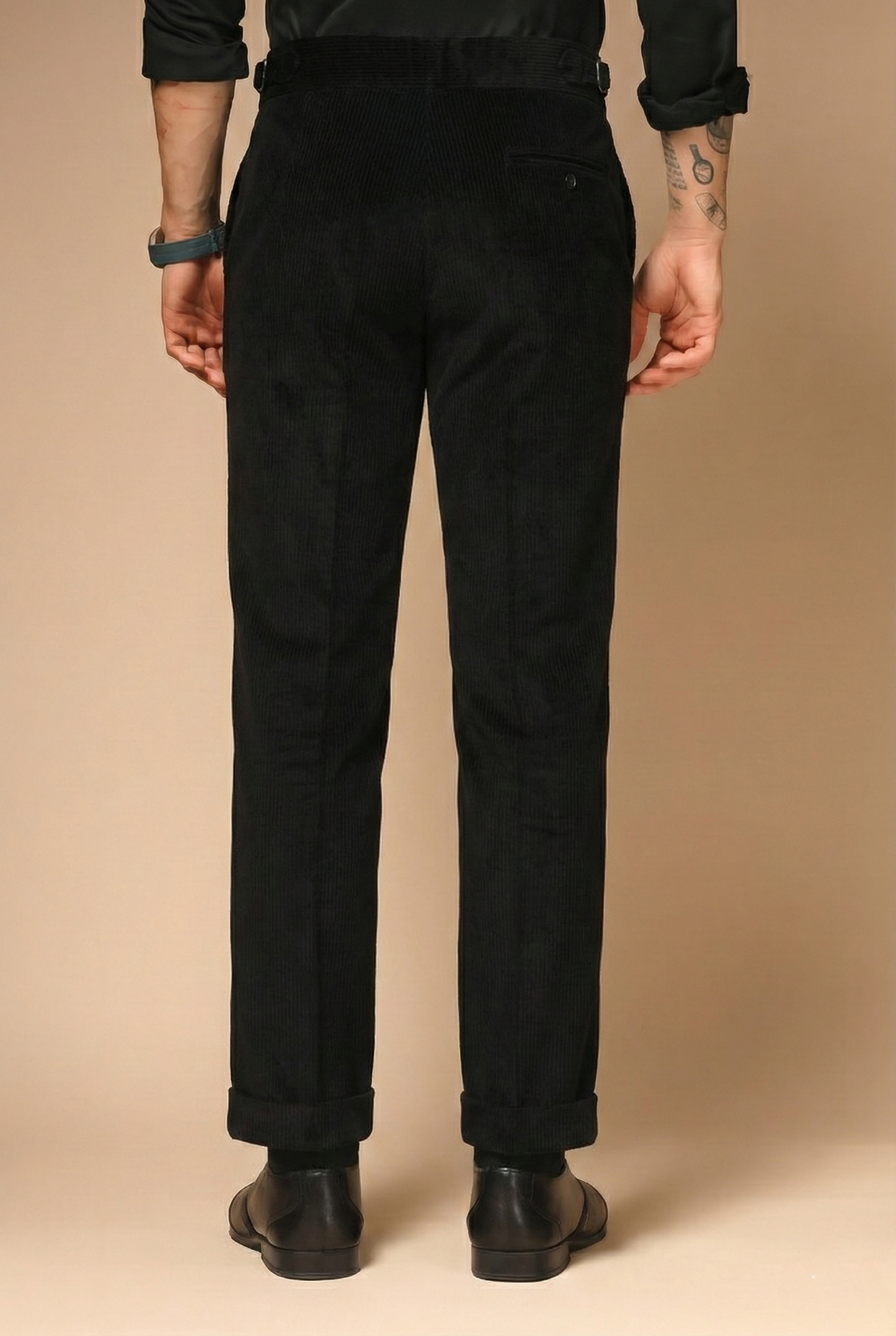 Black Corduroy Signature Buttoned Gurkha Pants | Boot Cut Fit by ITALIAN VEGA®