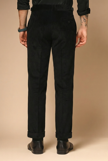Black Corduroy Signature Buttoned Gurkha Pants | Boot Cut Fit by ITALIAN VEGA®