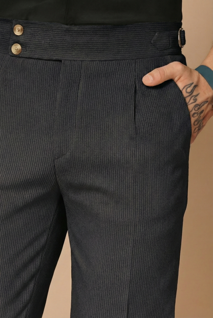 Black Corduroy Signature Buttoned Gurkha Pants | Boot Cut Fit by ITALIAN VEGA®