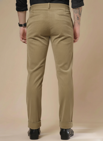 Khakhi Corduroy Men Pleated Formal Pants | Boot Cut Fit by ITALIAN VEGA®