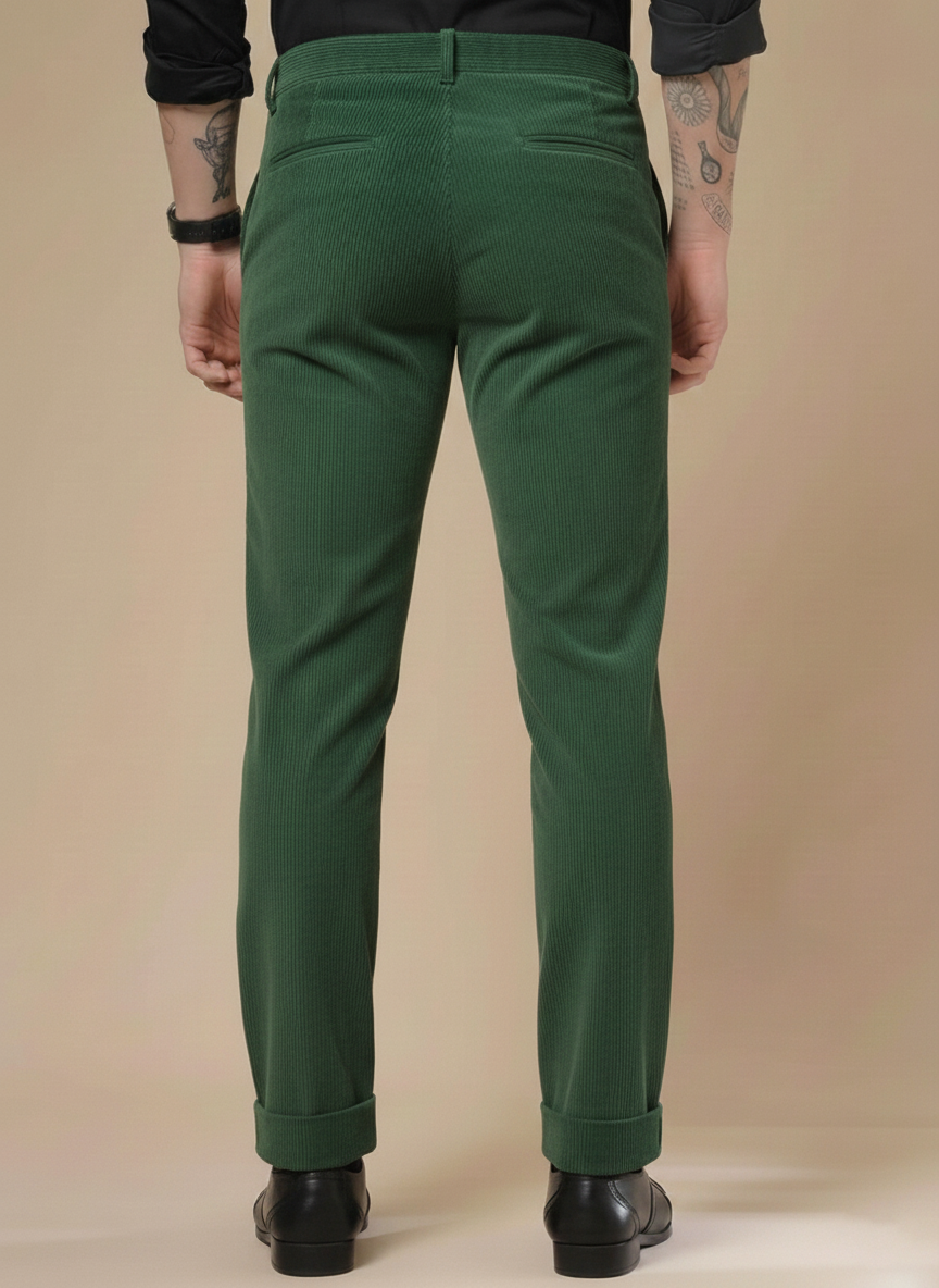 Bottle Green Corduroy Men Pleated Formal Pants | Boot Cut Fit by ITALIAN VEGA®