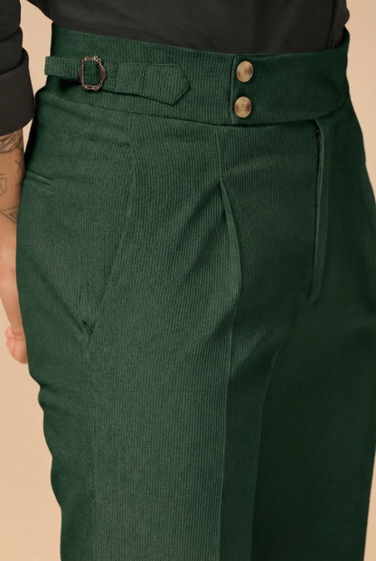 Bottle Green Corduroy Signature Buttoned Gurkha Pants | Boot Cut Fit by ITALIAN VEGA®