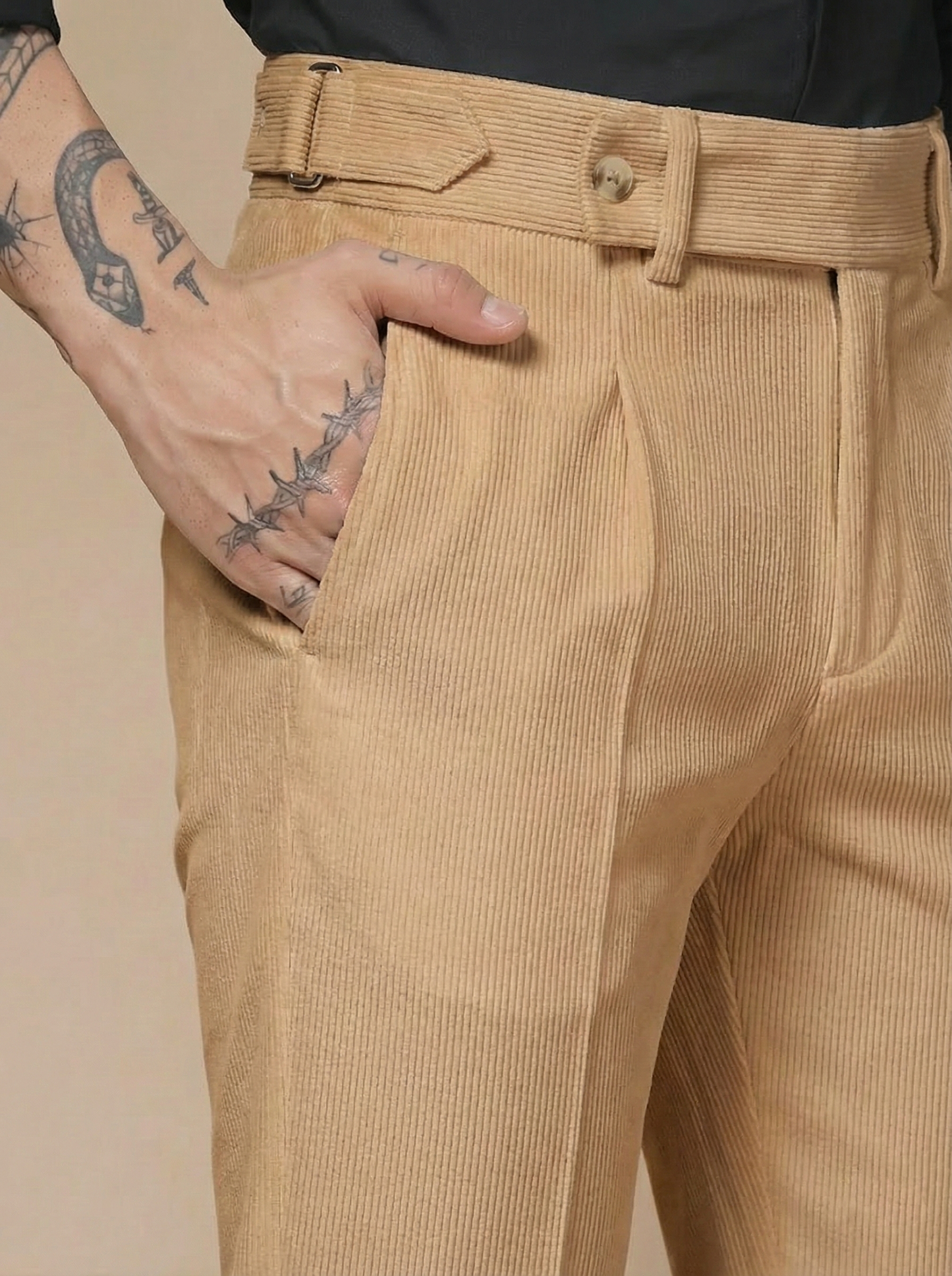 Khakhi Corduroy Oxford Gurkha Pants | Boot Cut Fit by ITALIAN VEGA®