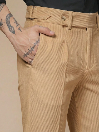 Khakhi Corduroy Oxford Gurkha Pants | Boot Cut Fit by ITALIAN VEGA®