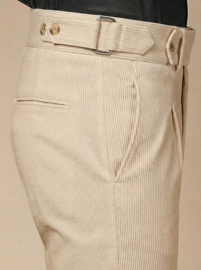 Beige Corduroy Oxford Gurkha Pants | Boot Cut Fit by ITALIAN VEGA®