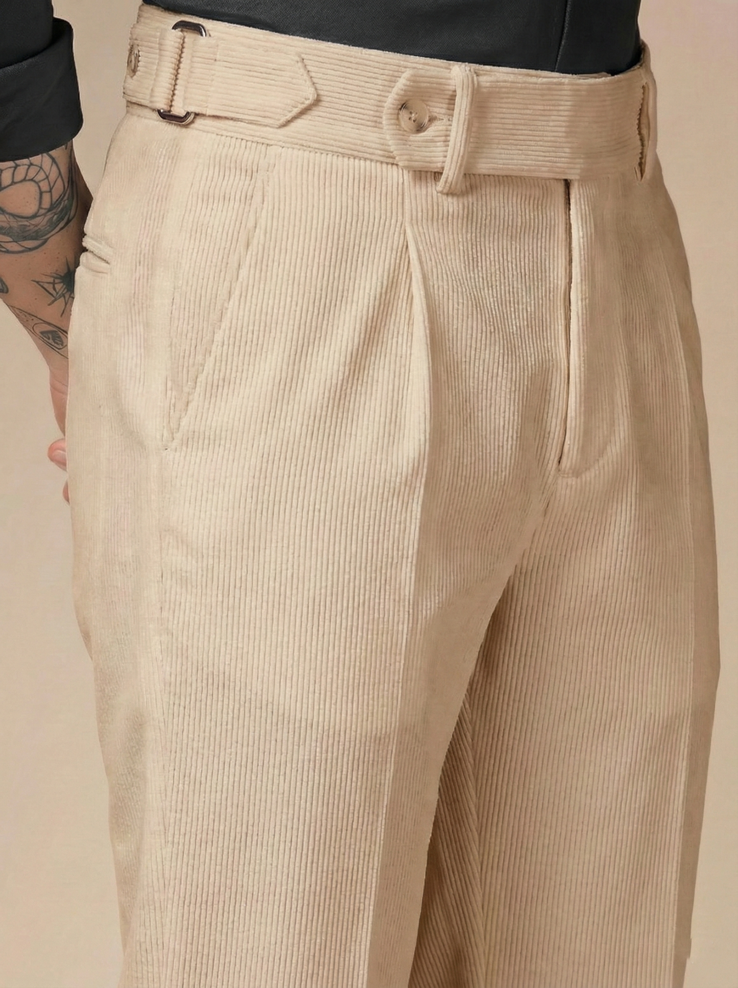 Beige Corduroy Oxford Gurkha Pants | Boot Cut Fit by ITALIAN VEGA®