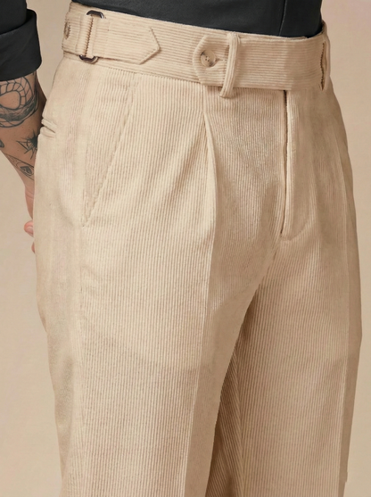 Beige Corduroy Oxford Gurkha Pants | Boot Cut Fit by ITALIAN VEGA®