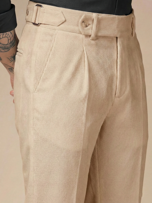 Beige Corduroy Oxford Gurkha Pants | Boot Cut Fit by ITALIAN VEGA®