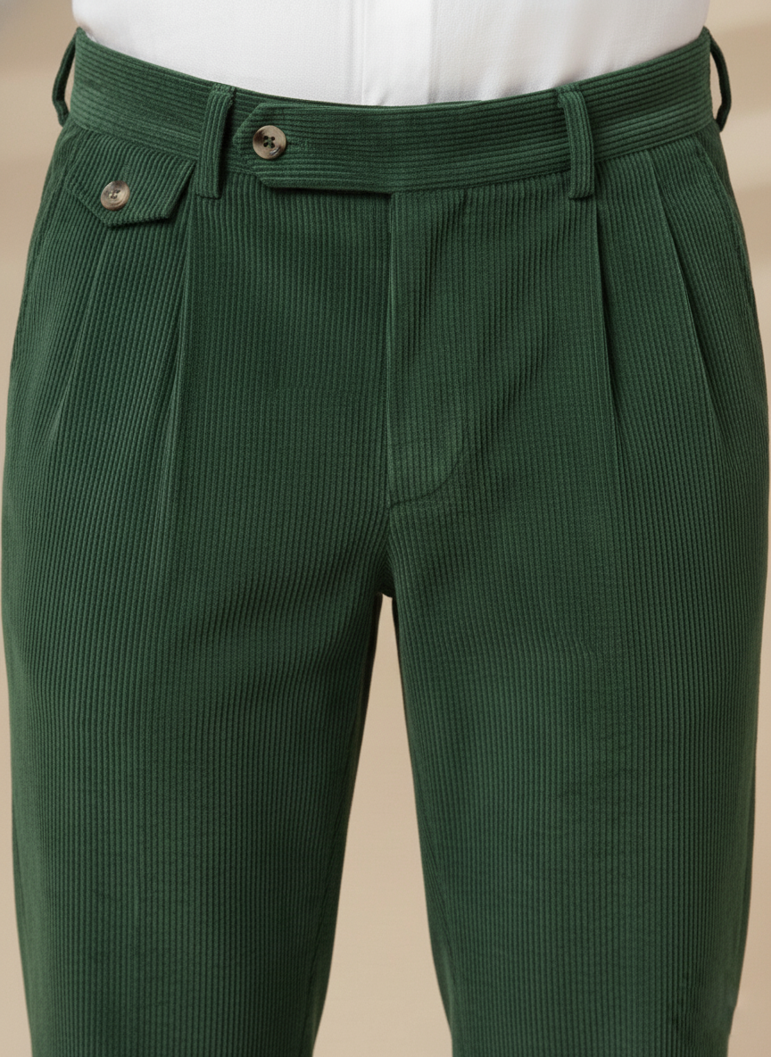 Bottle Green Corduroy Signature Flap Gurkha Pants | Boot Cut Fit by ITALIAN VEGA®