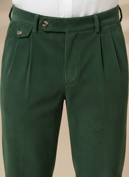 Bottle Green Corduroy Signature Flap Gurkha Pants | Boot Cut Fit by ITALIAN VEGA®