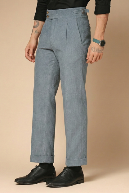Light Grey Corduroy Signature Buttoned Gurkha Pants | Boot Cut Fit by ITALIAN VEGA®