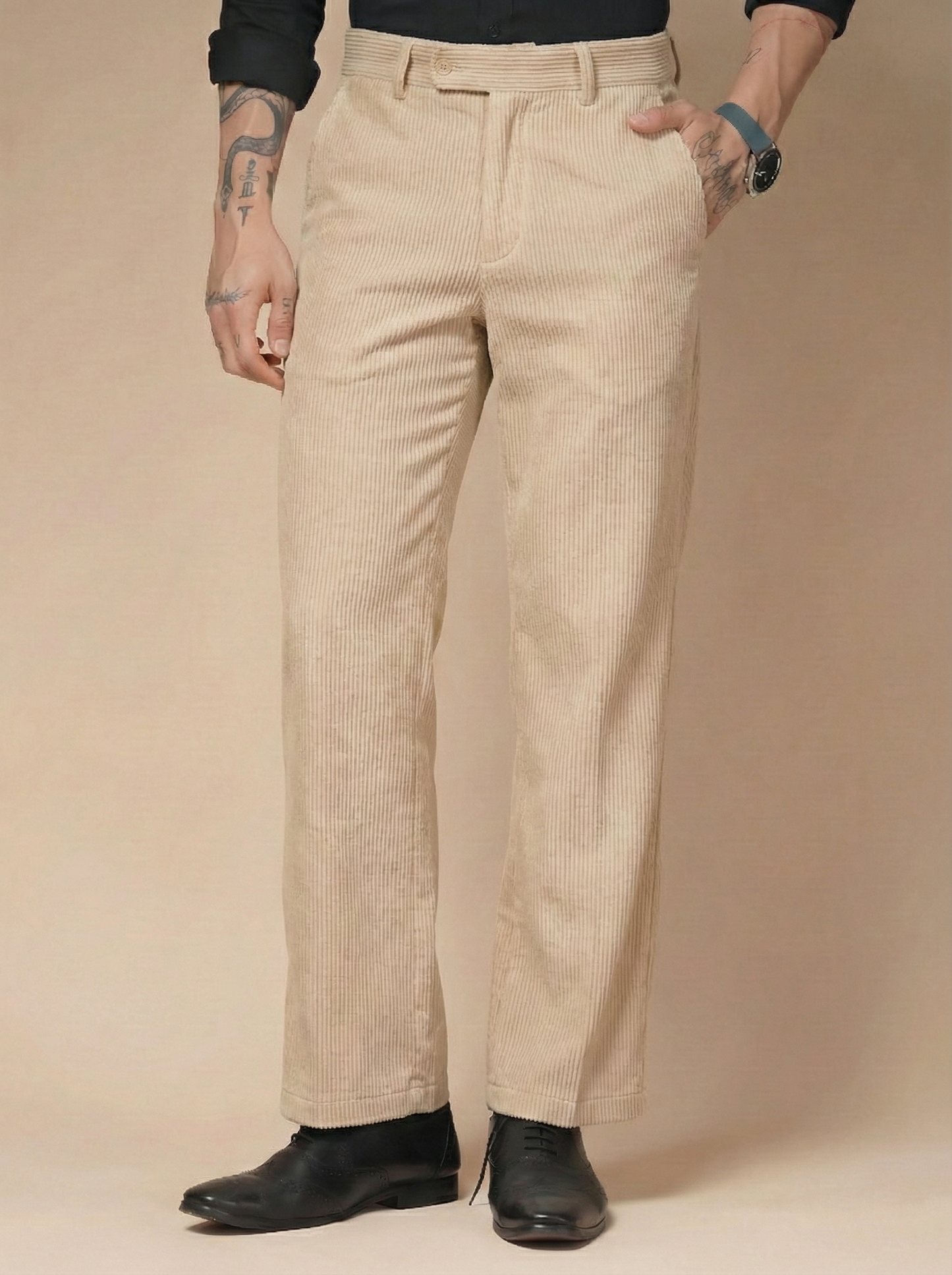 Beige Corduroy Oxford Gurkha Pants | Boot Cut Fit by ITALIAN VEGA®