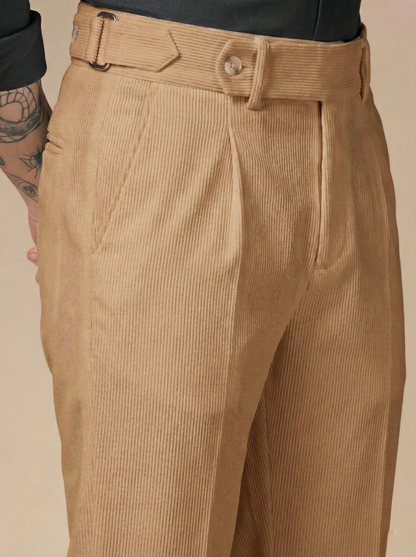 Khakhi Corduroy Oxford Gurkha Pants | Boot Cut Fit by ITALIAN VEGA®