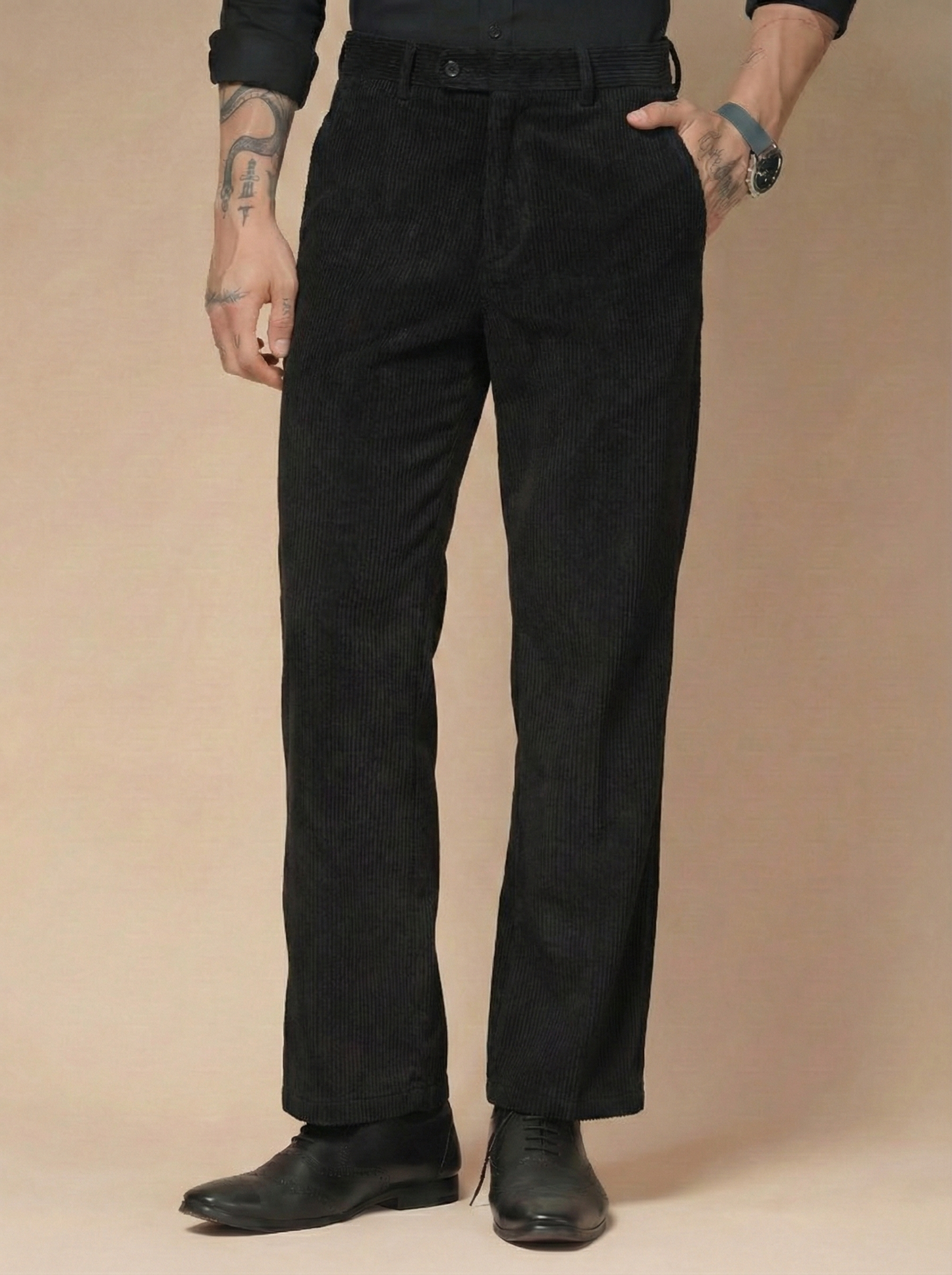 Black Corduroy Oxford Gurkha Pants | Boot Cut Fit by ITALIAN VEGA®