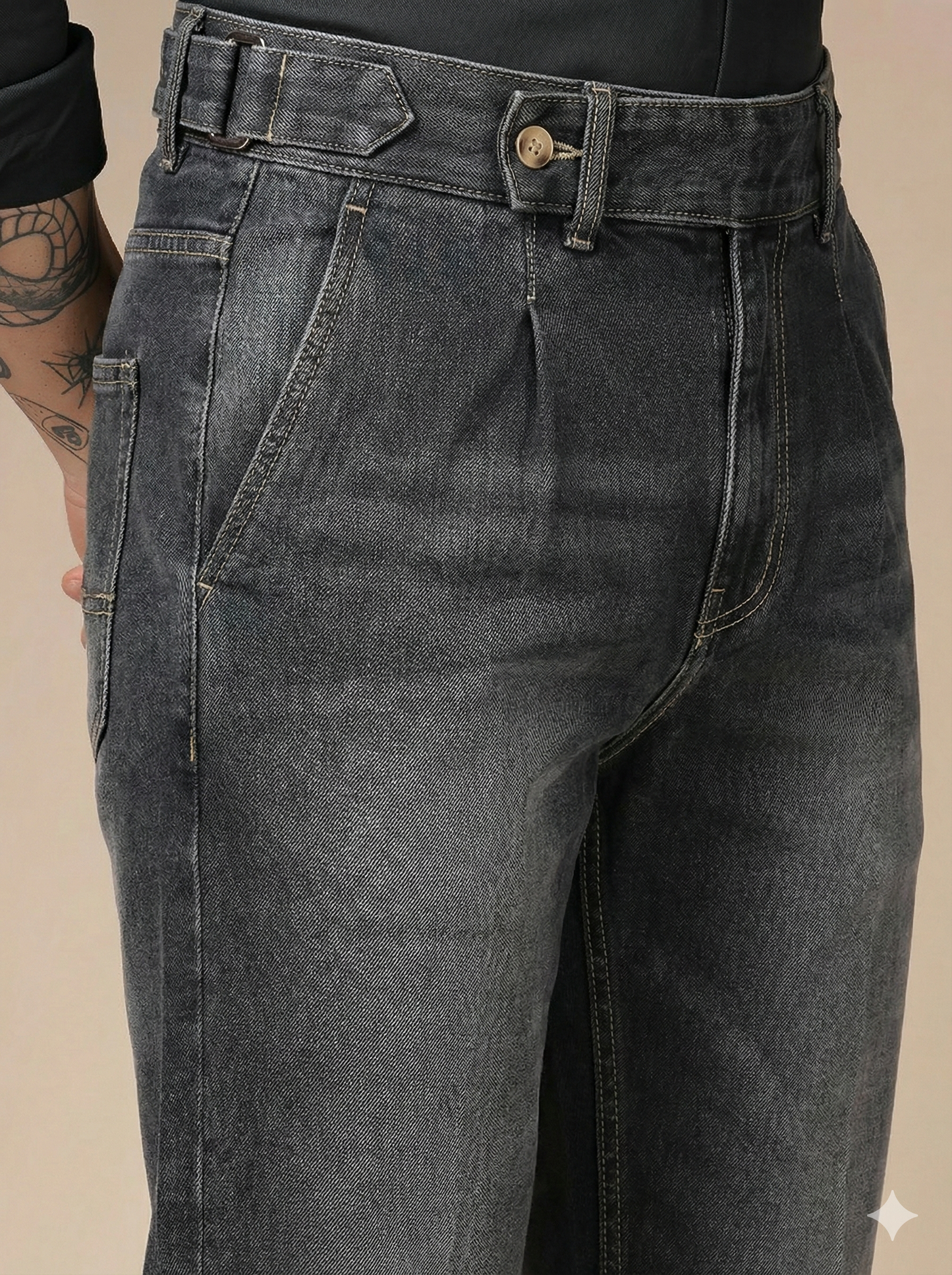 Anthracite Denim Oxford Gurkha Trouser Pants | Boot Cut Fit by Italian Vega®