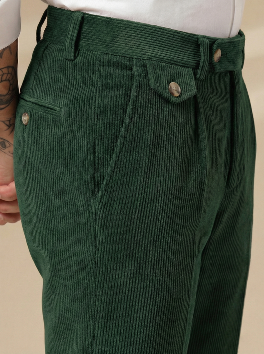 Bottle Green Corduroy Signature Flap Gurkha Pants | Boot Cut Fit by ITALIAN VEGA®
