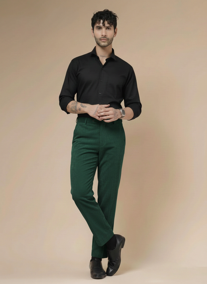 Bottle Green Corduroy Men Pleated Formal Pants | Boot Cut Fit by ITALIAN VEGA®