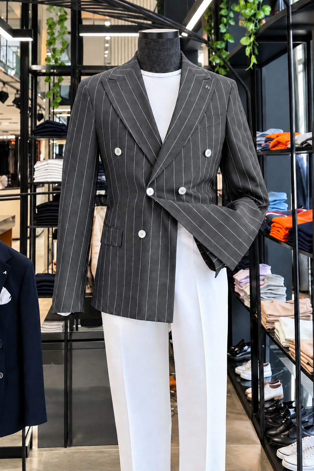 Dark Grey Striped Double Breasted Blazer by Italian Vega (Special Edition)
